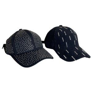 2 Sparkly Black & Silver Baseball Caps